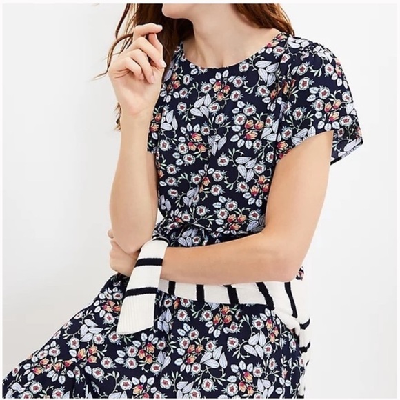 Loft Floral Godet Drawstring Dress Size M - Picture 4 of 8